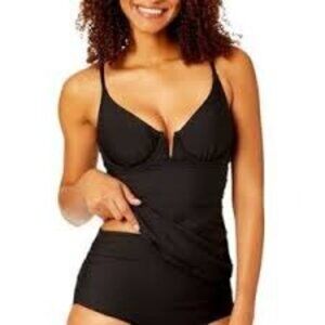 NEW Anne Cole V-Wire Ruched Tankini Top, Size XXL